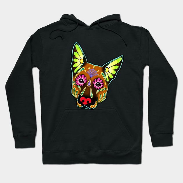 German Shepherd in Brown - Day of the Dead Sugar Skull Dog Hoodie by prettyinink